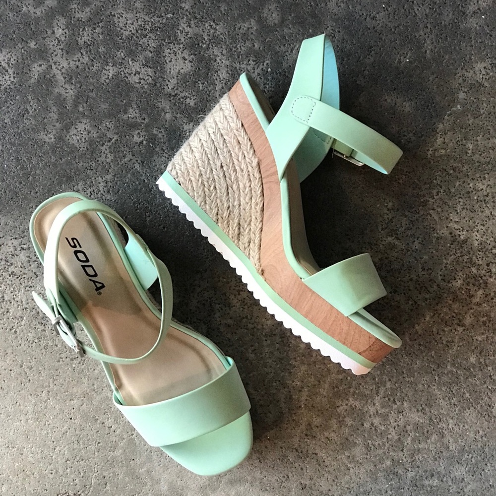 COPY - Soda Mint Issue White Platform Espadrille Wedge